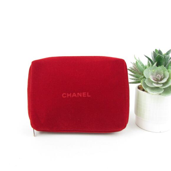 Other Handbags - Chanel Red Velvet Cosmetic Pouch / Makeup Bag